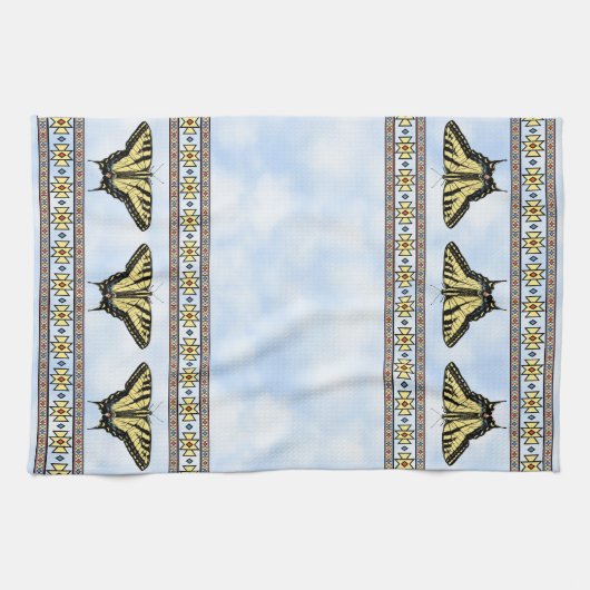 Southwest Yellow Swallowtail Butterfly Blue Sky Theedoek (Horizontaal)