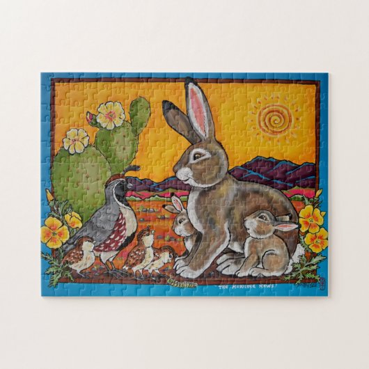 Southwestern Animaux Faune Rabbit Quail Puzzle (Horizontal)