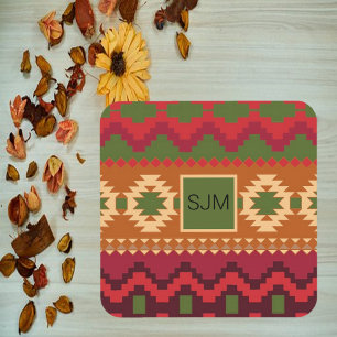 Southwestern Aztec Stijl roze Groen en Bruin Bier Onderzetter