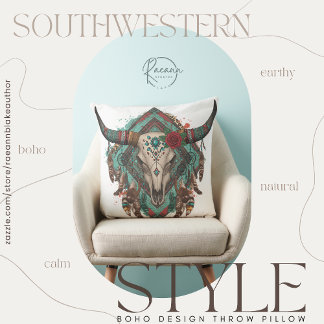 Southwestern Boho Design Bull Skull Throw Pillow Kussen
