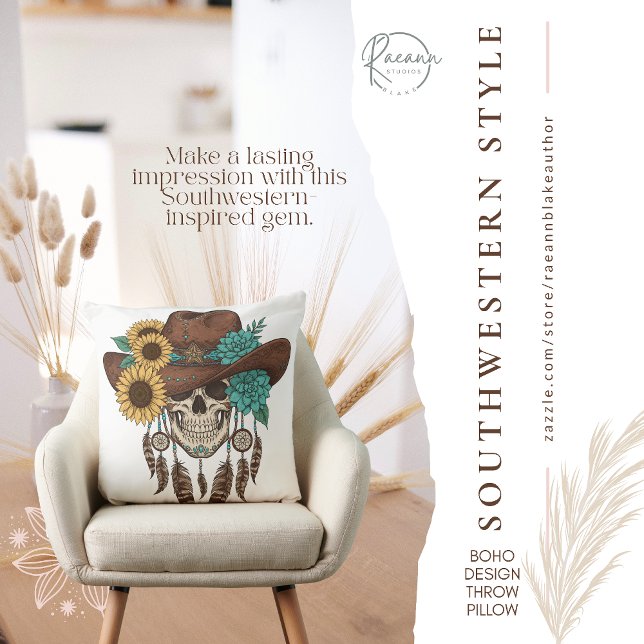 Southwestern Boho Design Skull Throw Pillow Kussen (Creator heeft geüpload)