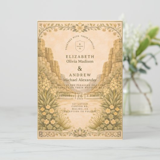 Southwestern Desert Floral Wedding Kaart (Staand voorkant)