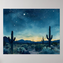Southwestern Desert Night Sky with Cacti