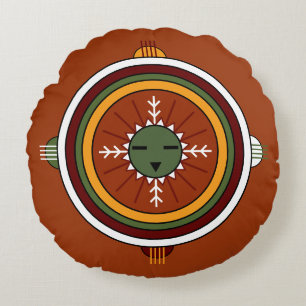 Southwestern Hopi Native American Tribal Sun Face Rond Kussen