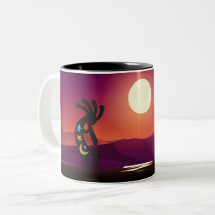 Southwestern Moon Kokopelli Tweekleurige Koffiemok