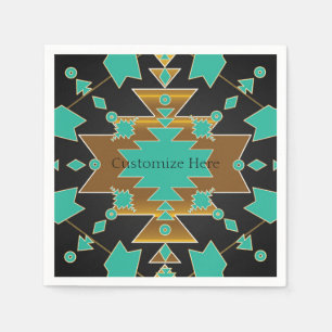 Southwestern Ranch Turquoise Zwart & Goud Feest Servet