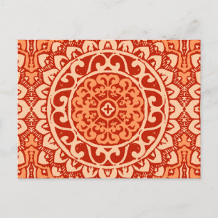 Southwestern Sun Mandala Batik, koraal Sinaasappel Briefkaart