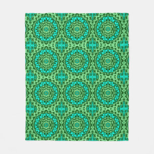 Southwestern Sun Mandala Batik, Lime Green Fleece Deken