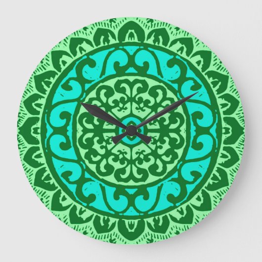 Southwestern Sun Mandala Batik, Lime Green Grote Klok (Voorkant)
