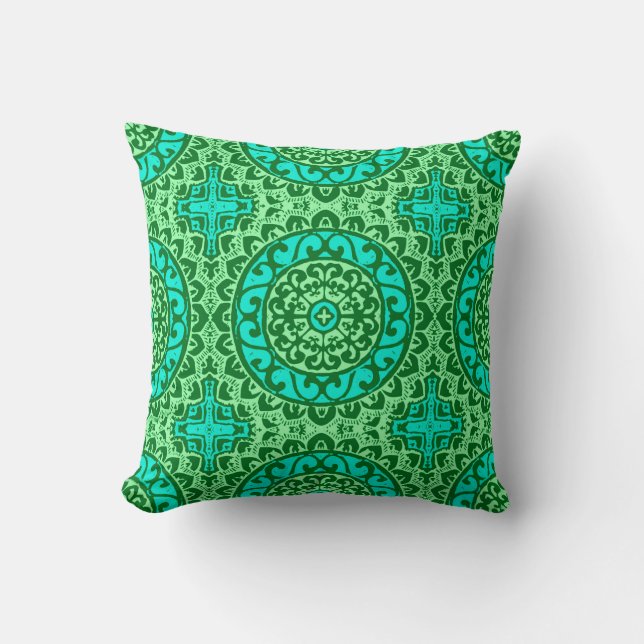Southwestern Sun Mandala Batik, Lime Green Throw P Kussen (Voorkant)