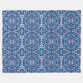 Southwestern Sun Mandala Batik, Navy Blue & White Fleece Deken (Voorkant (Horizontaal))
