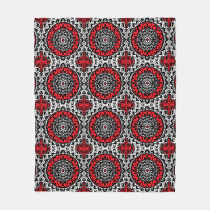 Southwestern Sun Mandala Batik, Red, Black & White Fleece Deken