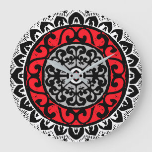 Southwestern Sun Mandala Batik, Red, Black & White Grote Klok