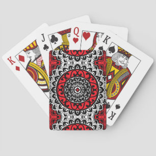 Southwestern Sun Mandala Batik, Red, Black & White Pokerkaarten