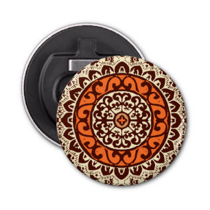 Southwestern Sun Mandala Batik, Rust & Brown Button Flesopener