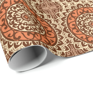Southwestern Sun Mandala Batik, Rust & Brown Cadeaupapier