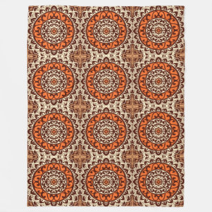 Southwestern Sun Mandala Batik, Rust & Brown Fleece Deken