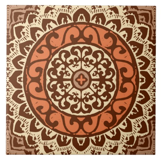 Southwestern Sun Mandala Batik, Rust & Brown Tegeltje (Voorkant)
