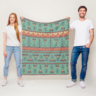 SouthWestern Tribal patroon Blue en brown. Fleece Deken