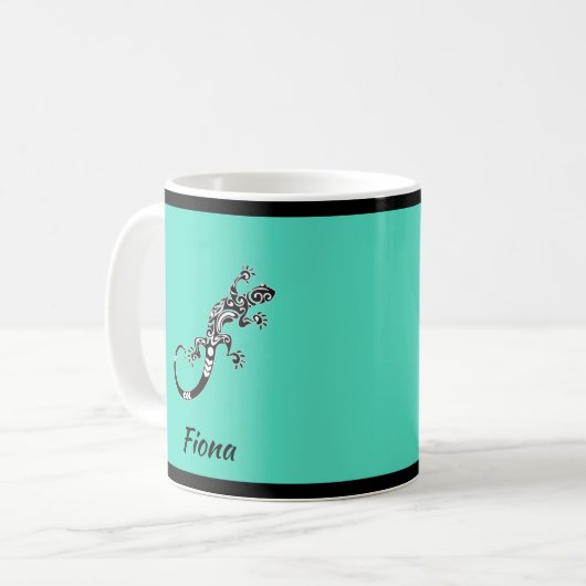 Southwestern Zee Green en Black Gecko Koffiemok (Voorkant links)