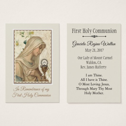 Souvenez-vous Carte Sainte pour la première sainte (Devant & derrière)