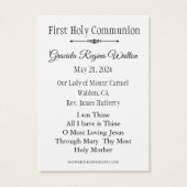 Souvenir Carte Sainte Chalice Première Communion S (Dos)