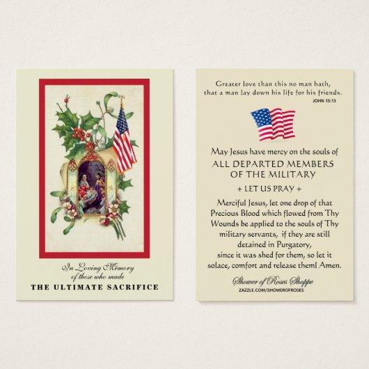 Souvenir militaire de Noël Mémorial religieux (Devant & derrière)