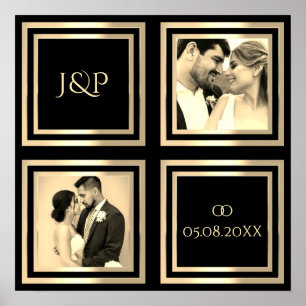 Souvenirs de mariage photo en or noir Poster