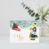 Soviet Boy Flying in Rocket and Greeting Santa Briefkaart (Staand voorkant)