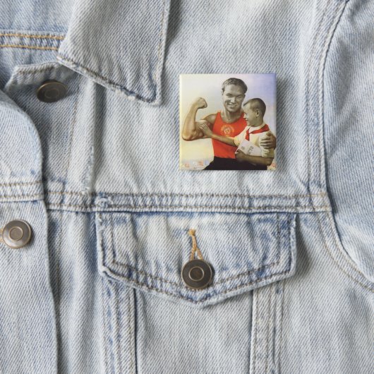 Sovjet Athlete Vierkante Button 5,1 Cm (In situ)