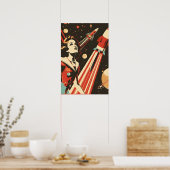 Sovjet thema ruimte raket meisje poster (Keuken)