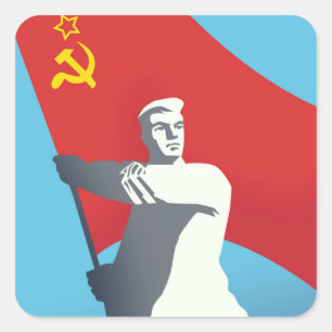 Sovjet Unie Arbeider Vintage Kunstprint. Vierkante Sticker