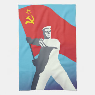 Sovjetunie arbeider vintage kunstprint. theedoek