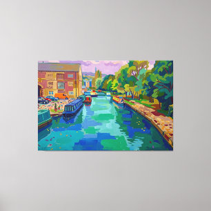 Sowerby Bridge Kanaalbekken Schilderij in Fauvisti Canvas Afdruk