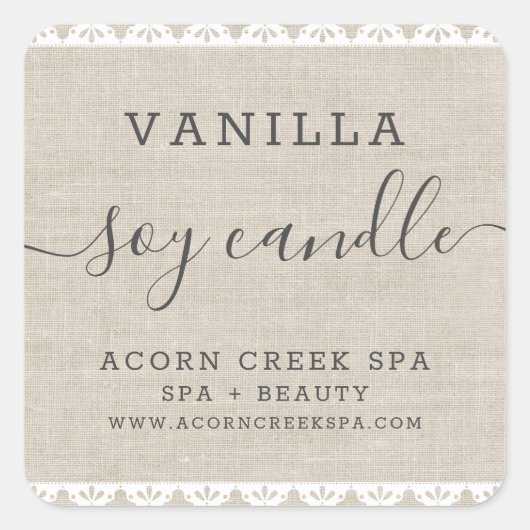Soy Candle Étiquette | Dentelle Rustique Burlap (Devant)