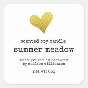 Soy Candle Goud hart Tekst voor schrijfmachine Vierkante Sticker