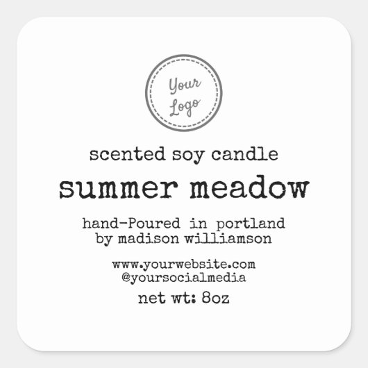 Soy Candle | Tekst voor schrijfmachine |Voeg uw Lo Vierkante Sticker (Voorkant)