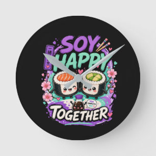 Soy Happy Together – Schattig Kawaii Sushi Koppel Ronde Klok