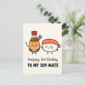 Soy-Mate Birthday Card – Cute Sushi & Soy Sauce Briefkaart (Staand voorkant)