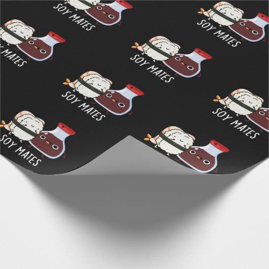 Soy Mates Funny Soy Sauce Pun Dark BG Cadeaupapier (Hoek)