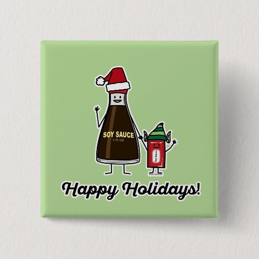 Soy Sauce Bottle Packet kind Kerstman Vierkante Button 5,1 Cm (Voorkant)