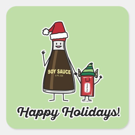 Soy Sauce Bottle Packet kind Kerstman Vierkante Sticker (Voorkant)