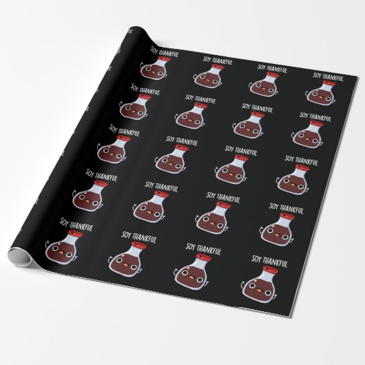 Soy Thankful Funny Soy Sauce Pun Dark BG Cadeaupapier (Uitgerold)