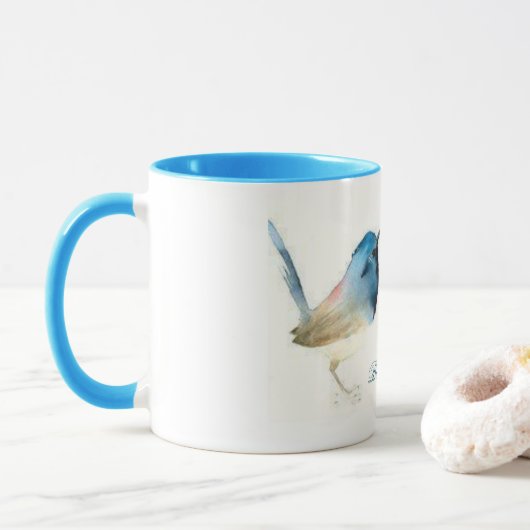 Soyez heureux - oiseau bleu de tasse de bonheur (Avec donut)