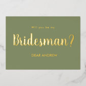 Soyez Mon Bridesman Sage Green Foil Invitation (Recto)