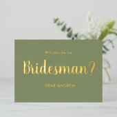 Soyez Mon Bridesman Sage Green Foil Invitation (Debout devant)