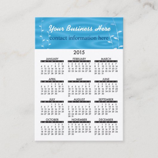 Spa 2015 de bleu de calendrier de carte de visite (Devant)