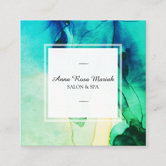 *~* Spa Abstract Artistic Green Turqoise Chic Vierkante Visitekaartje (Voorkant)