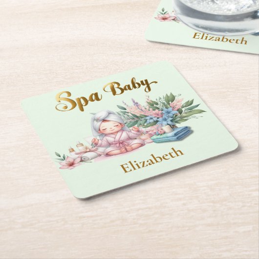 Spa Baby Shower Feestservies Vierkante Kartonnen Onderzetter (Schuin)