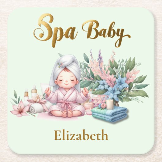Spa Baby Shower Feestservies Vierkante Kartonnen Onderzetter (Voorkant)